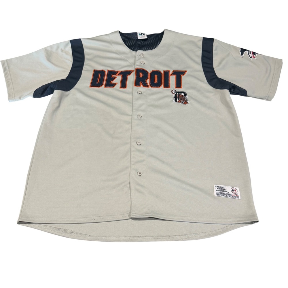Detroit Tigers MLB Baseball Jersey Grey Dynasty Series Mens XL‎ Button Front
